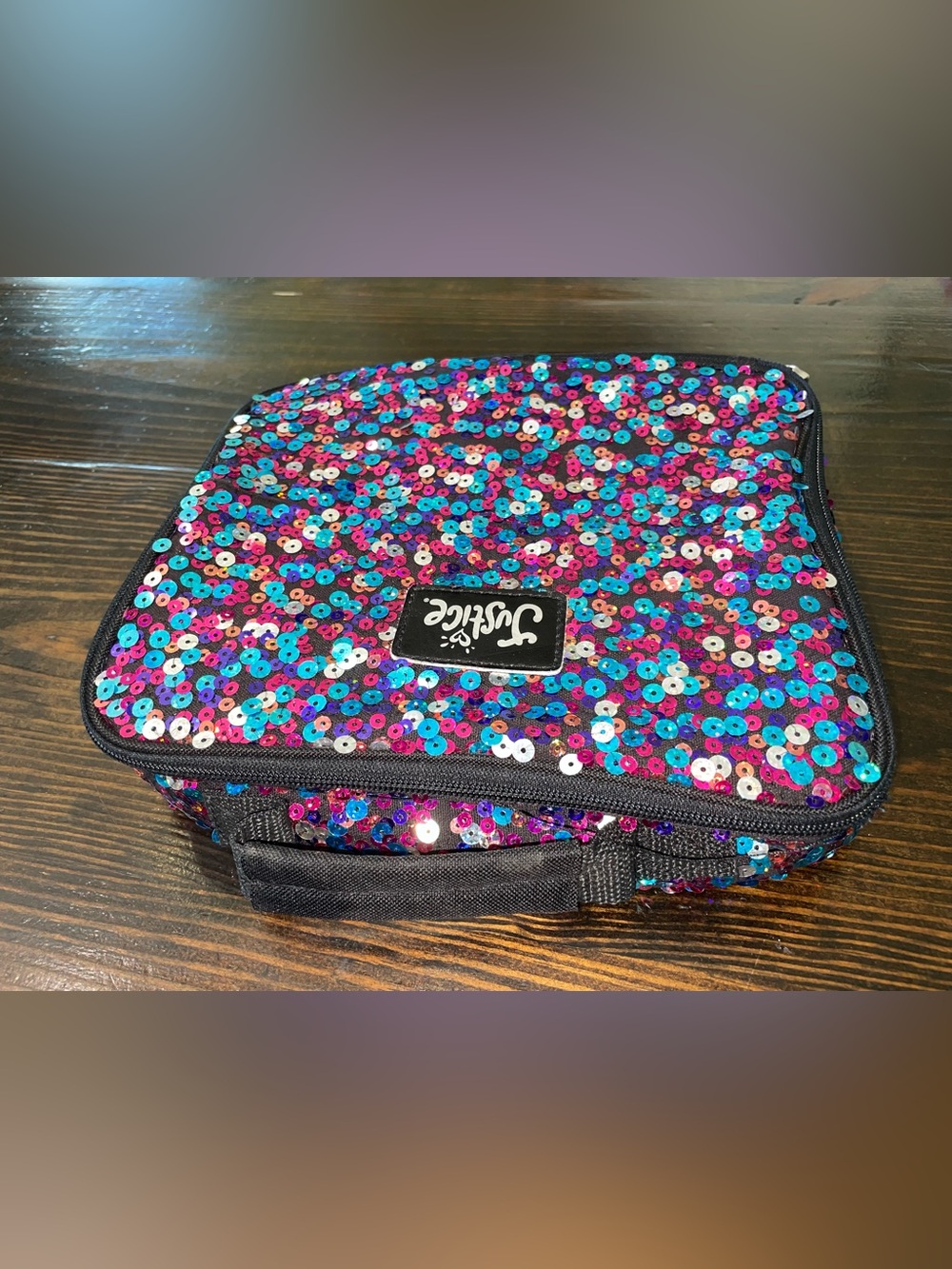 Justice Girls Sequin Insulated Lunch Box Bag Teal Pink Silver Twinkling Sparkle